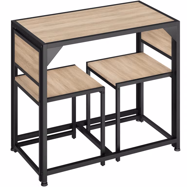 Set di tavolo e sedie TecTake GmbH in stile industriale, colore rovere e beige, con piano rettangolare in legno e struttura in metallo