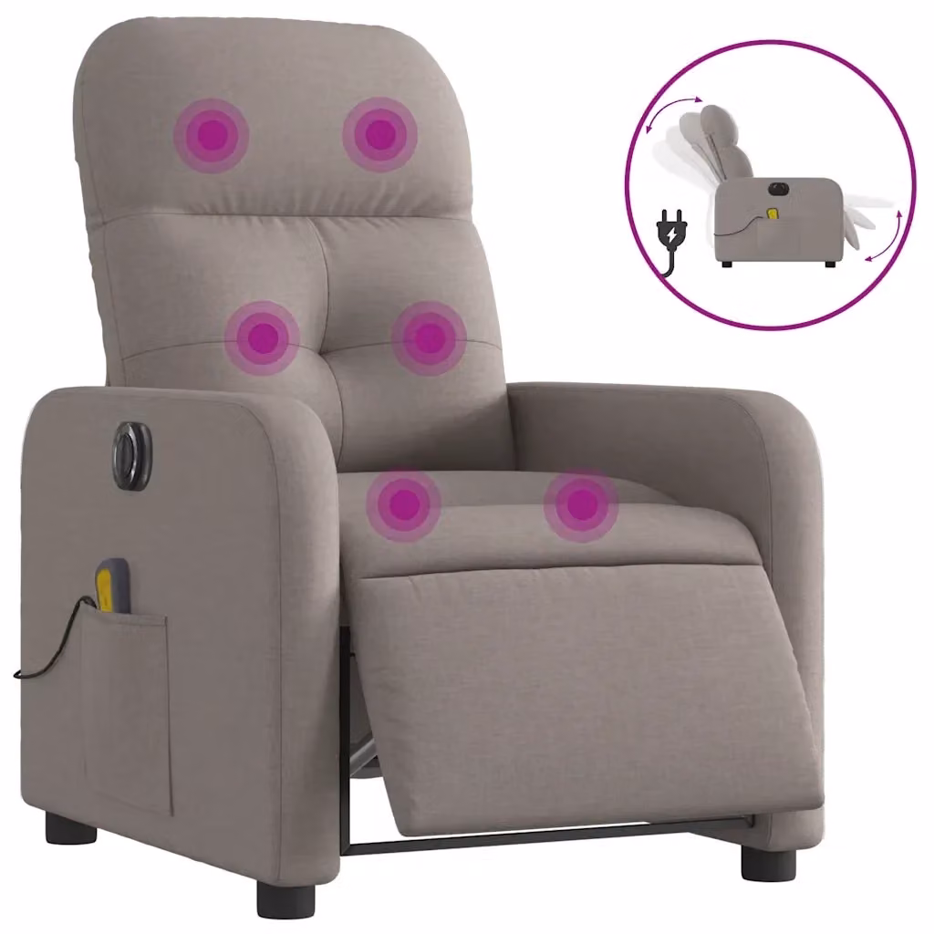 vidaXL Poltrona Massaggiante Reclinabile Elettrica in Tessuto Beige e Grigio – 2