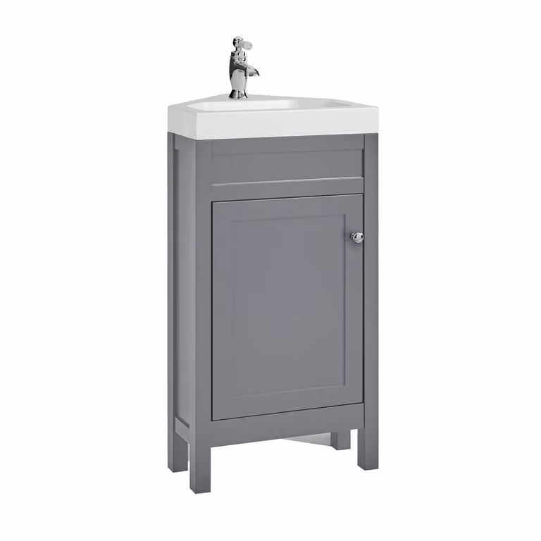 Mobile Bagno Angolare Grigio Chiaro da 450mm con Lavabo e Maniglia Classica Rotonda Cromata - Warwick
