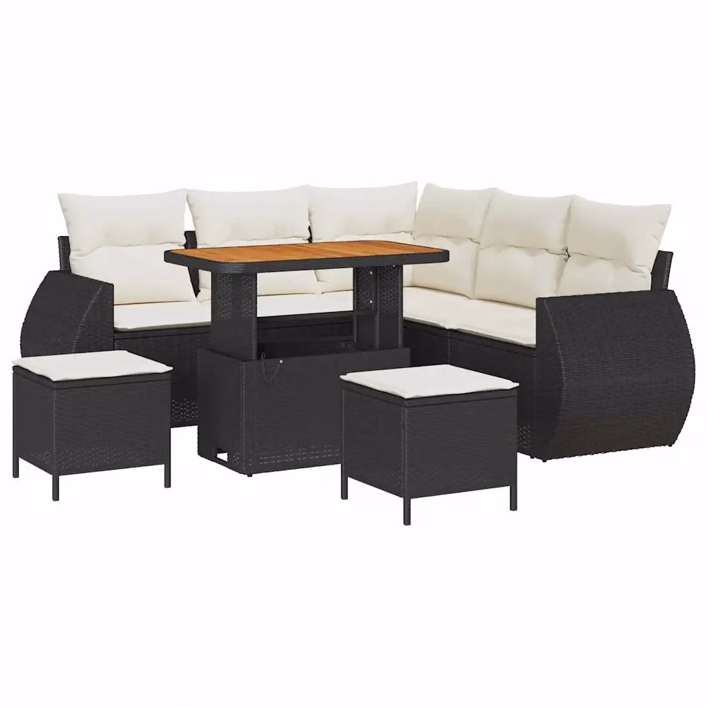 Set Divano da Giardino vidaXL 8 Pezzi a Forma di L con Tavolino e Pouf Nero e Beige – 2
