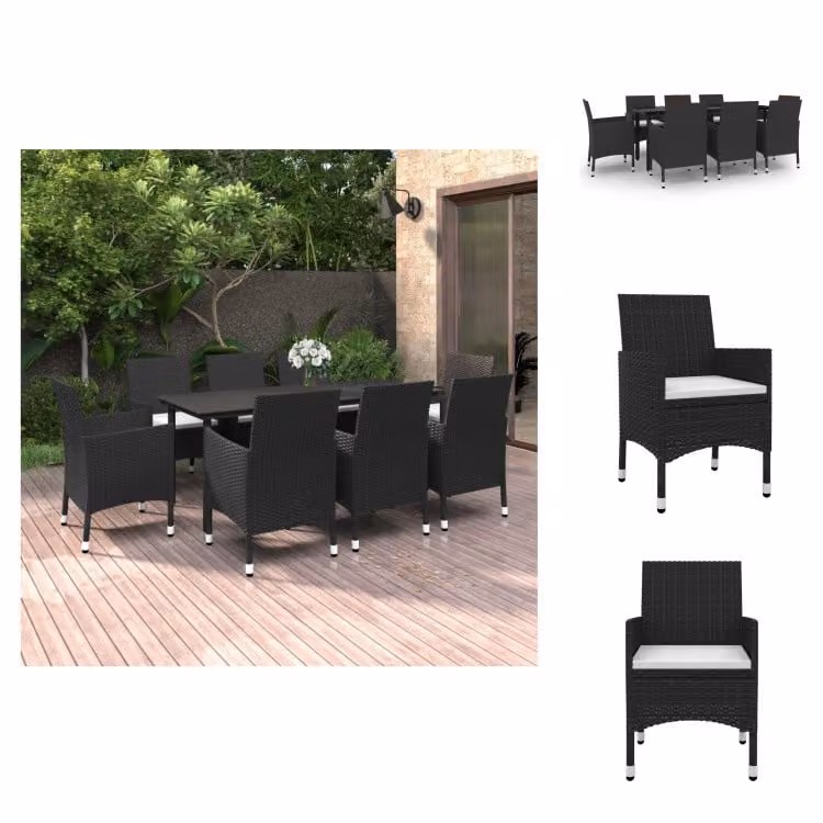 set da pranzo da giardino vidaXL 9 pezzi con cuscini in rattan e vetro - Set di mobili da giardino