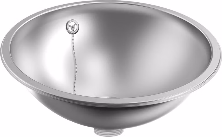 KWC AR bacino rotondo, RONDO, acciaio inox, sdm, 456x165 mm, troppopieno, filo di scarico e troppopieno.