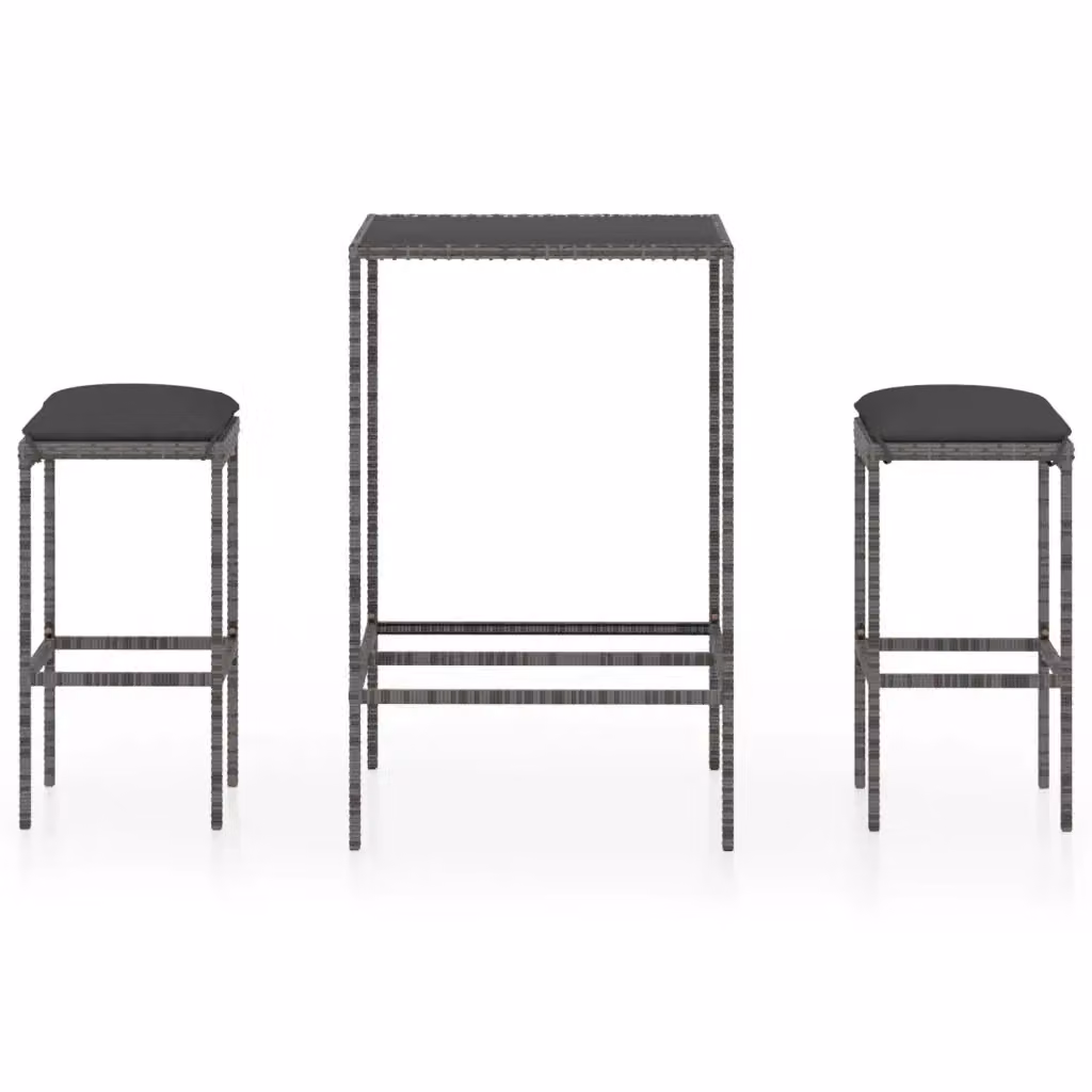 Set da Bar da Giardino 3 pz vidaXL in Polyrattan Grigio Antracite con Piano in Vetro – 2