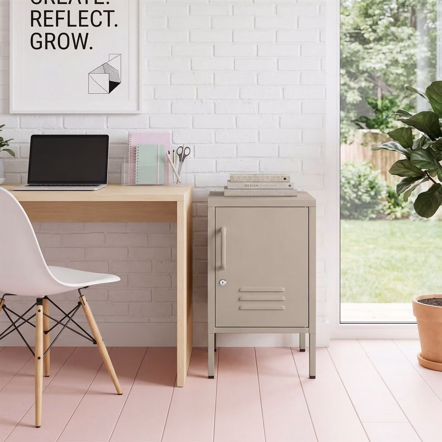 Comodino moderno tectake beige con canale integrato e finitura opaca L: 42.5 cm, P: 35.0 cm, H: 60.5 cm – 1