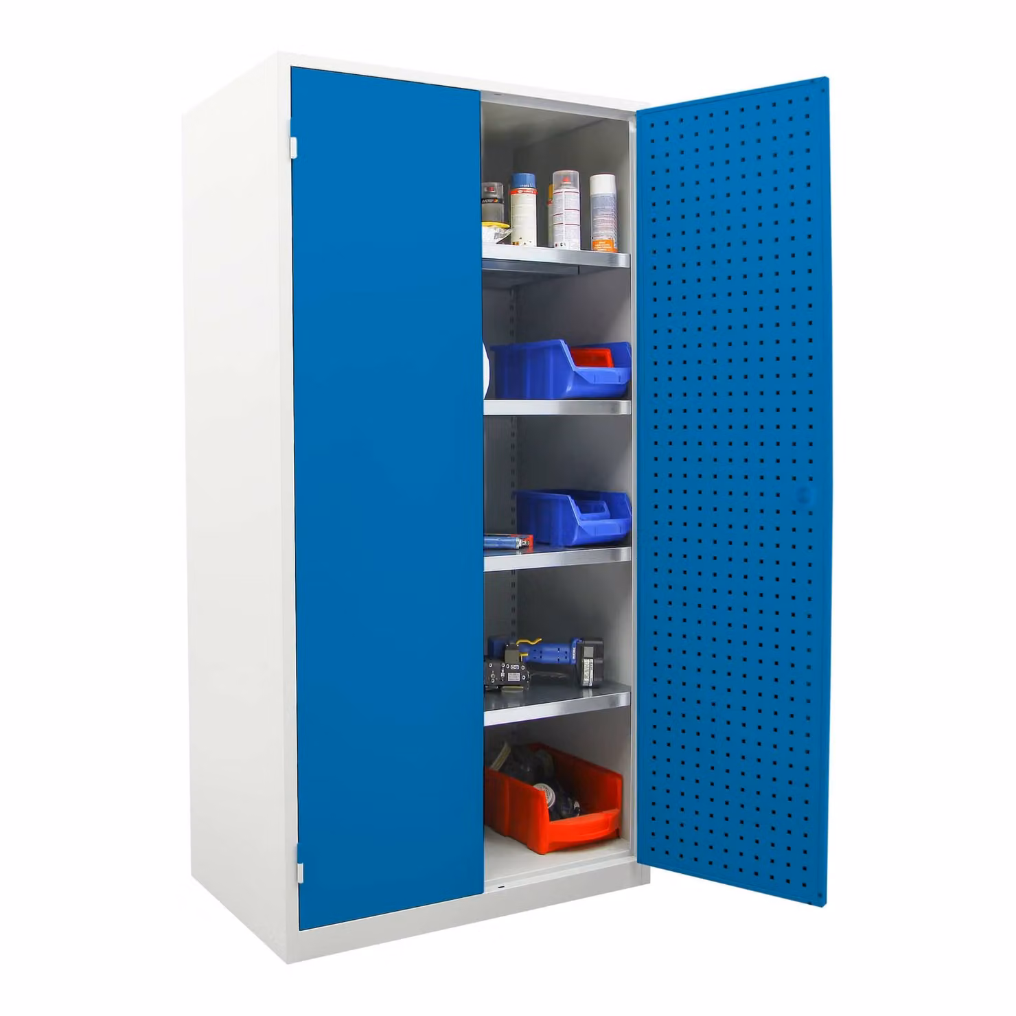 Armadio da officina STIER LP 1940x1000x600 mm blu genziana, armadio portautensili, armadio in lamiera, armadio a cassetti, armadio metallico
