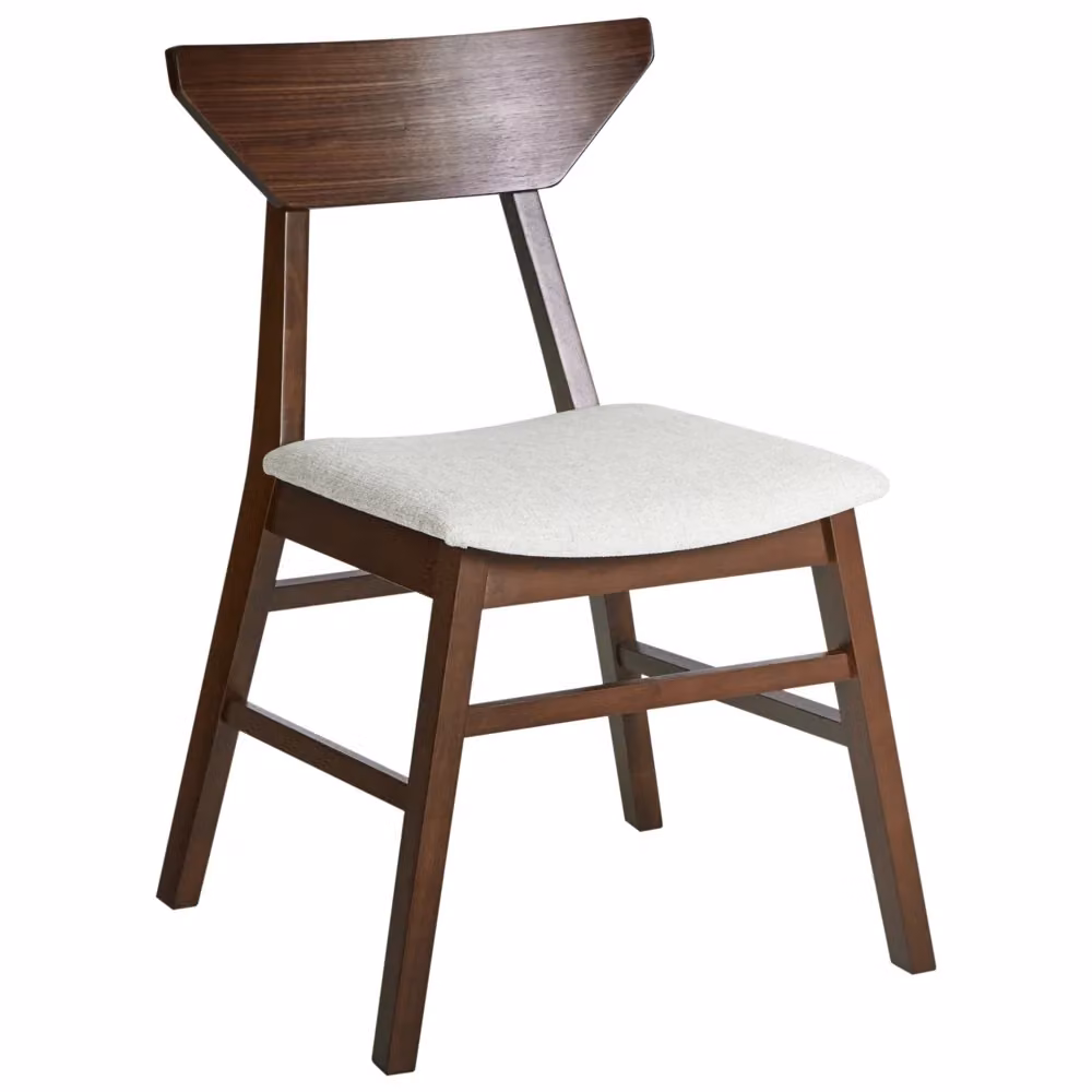 Set di 2 sedie da pranzo BELIANI marrone scuro e beige con schienale in legno di gomma e seduta imbottita in tessuto L: 46 cm, P: 57 cm, H: 79 cm – 2