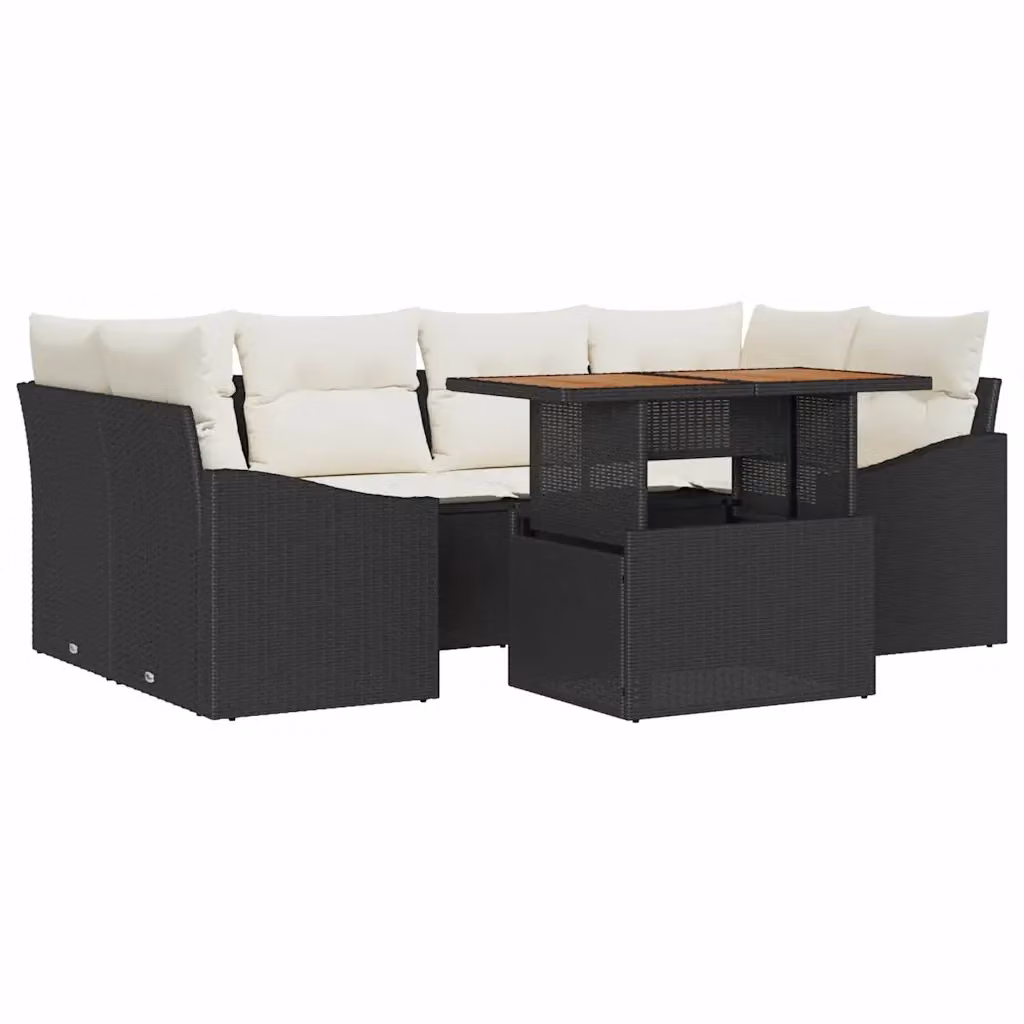 Set Divano da Giardino vidaXL 7 Pezzi Nero con Cuscini e Contenitore per Archiviazione in Rattan e Metallo – 2