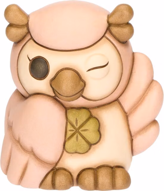 Statuetta Gufo con Quadrifoglio rosa Thun in ceramica