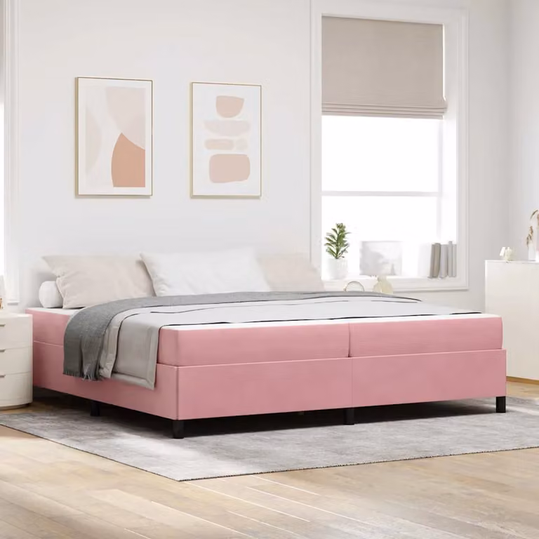 Struttura letto imbottita vidaXL in tessuto rosa con materasso L 200 x P 200 x H 203 cm