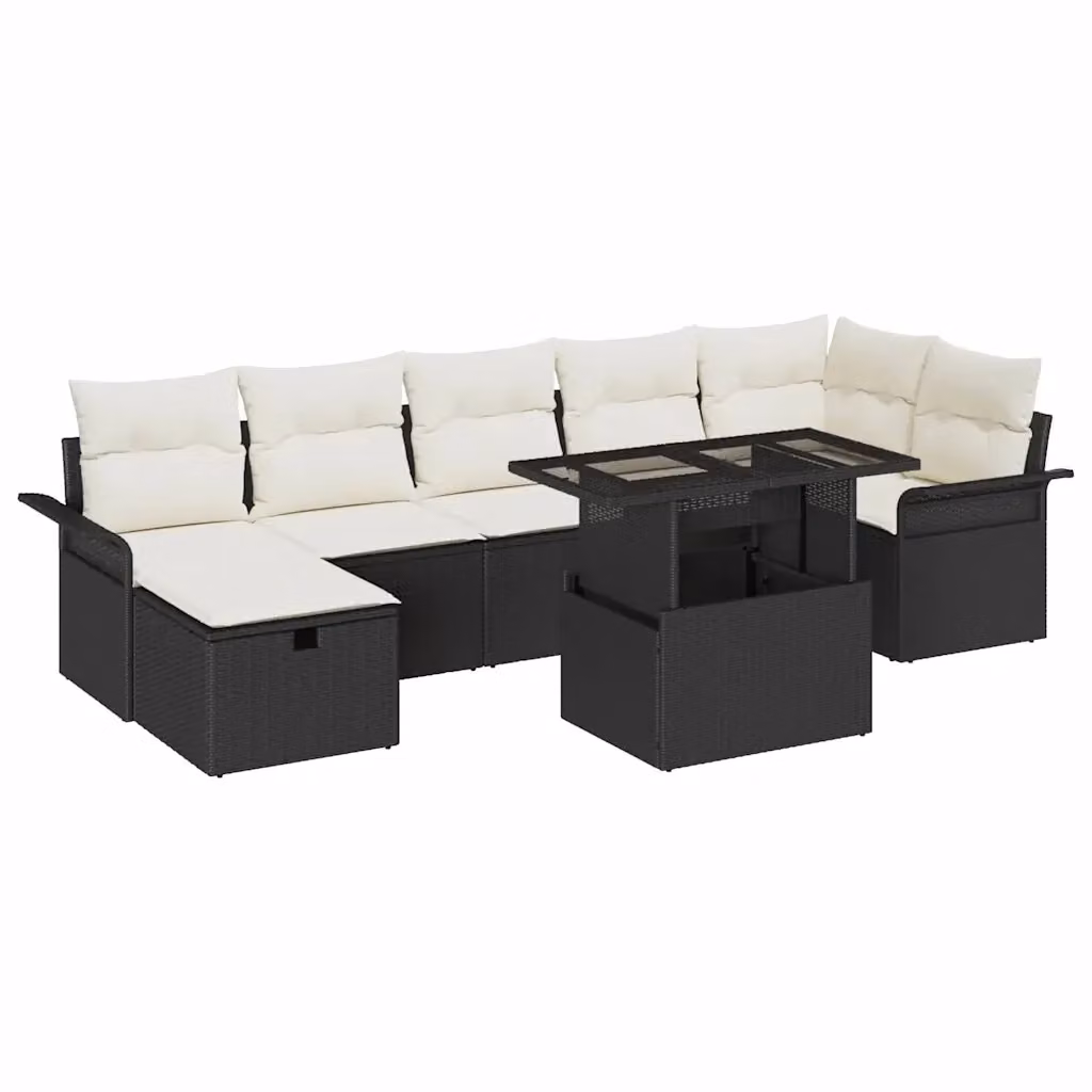 Set Divano da Giardino vidaXL 8 Pezzi Nero con Cuscini e Tavolino in Polyrattan e Metallo – 2