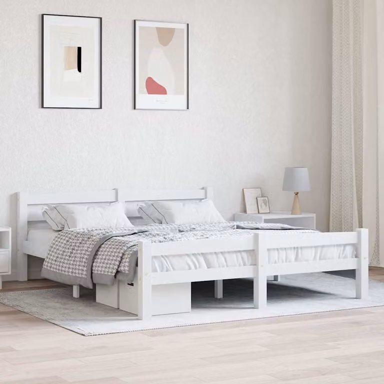 vidaXL Giroletto in legno di pino bianco con doghe piatte e cassetti L/P/H: 206 x 160 x 66 cm