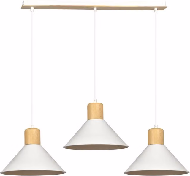 Lampada a sospensione scandinava Soma Luceart-Classic con 3 luci in metallo bianco e legno