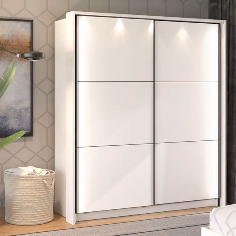 Dmora Guardaroba Grande Cerchio 179x210h cm Bianco Opaco, Appendiabiti 5 Ripiani