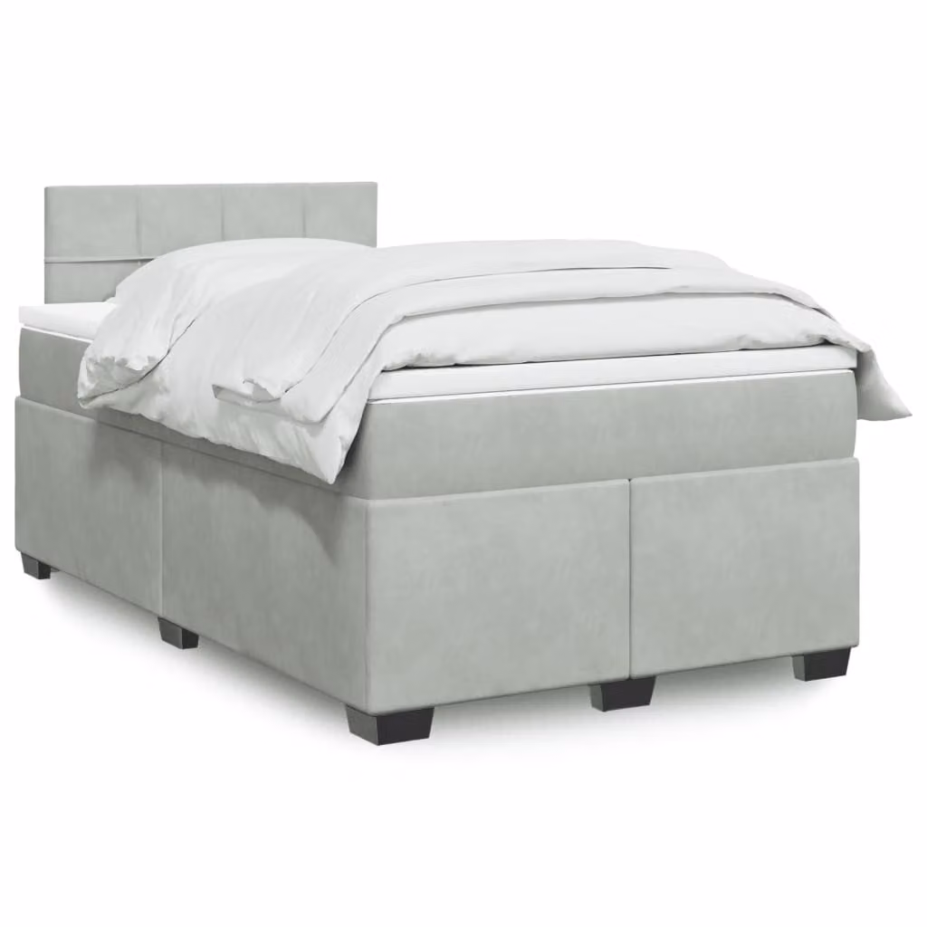 vidaXL Giroletto a Molle con Materasso in Velluto Grigio Chiaro L: 120 cm, P: 200 cm