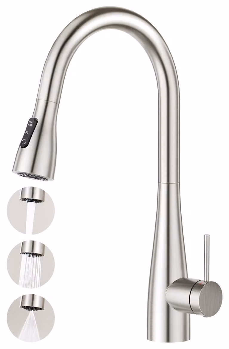 Miscelatore da cucina estraibile con doccetta, rubinetto monocomando per lavello, 3 tipi di getto, finitura spazzolata