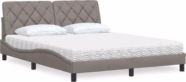 Letto moderno con materasso vidaXL in tessuto beige, grigio e bianco L: 160 cm, P: 200 cm, H: 74,5 cm