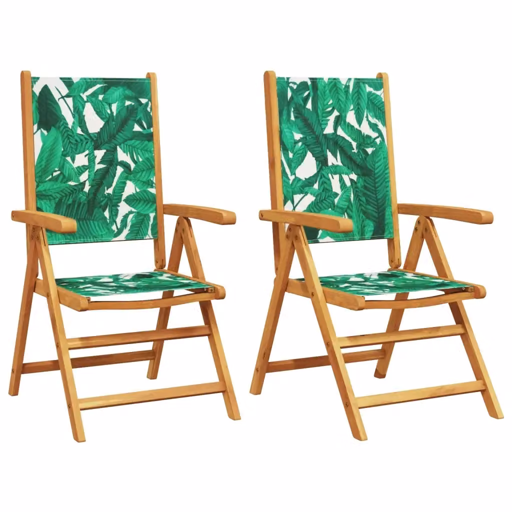 Set di 2 sedie pieghevoli vidaXL in legno di acacia oliato e tessuto verde con motivo floreale per giardino e balcone – 2
