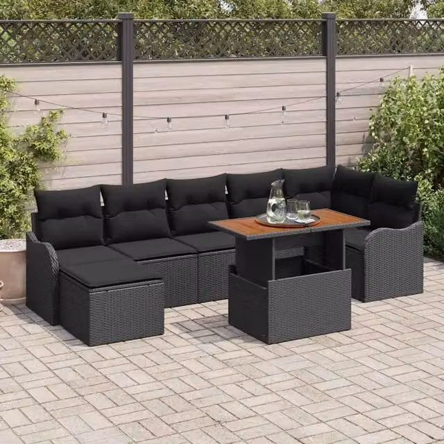 Set Divano da Giardino 8 pz Nero Poly Rattan 3358228