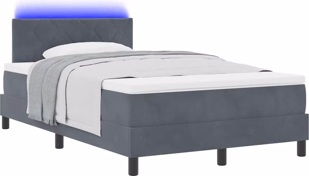 Letto a Sorgente LED con led Grigio scuro 120 x 190 cm Velluto