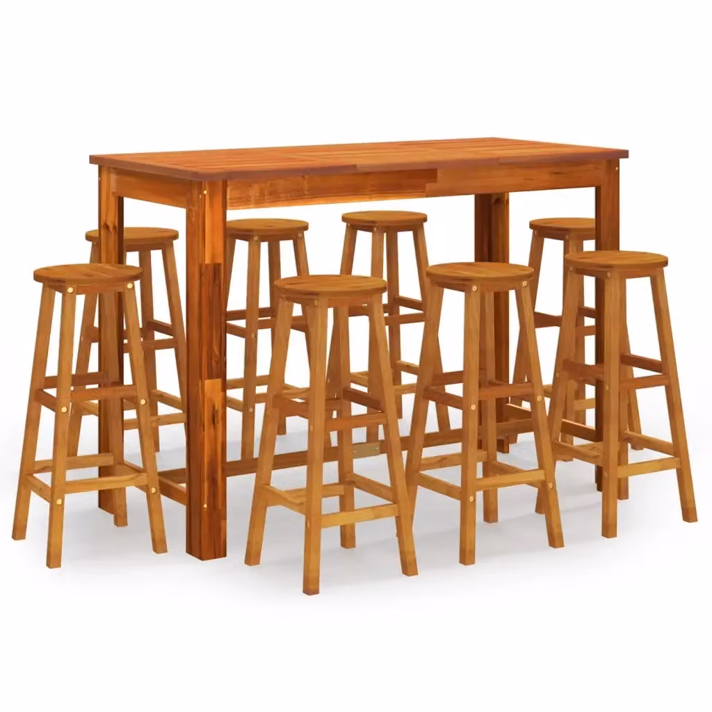vidaXL Set da Bar per Giardino 9 pz in Legno di Acacia Marrone – 2