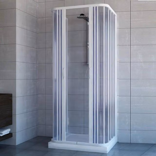 Box doccia Saturnia Rollplast a forma rettangolare con apertura centrale, vetro satinato e struttura bianca, L: 80 cm, P: 70 cm, H: 185 cm