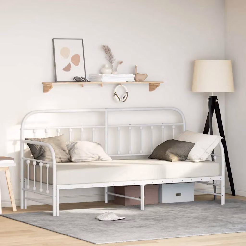 vidaXL Struttura per letto di giorno moderna in metallo Bianco L: 196 cm, P: 155 cm, H: 110 cm
