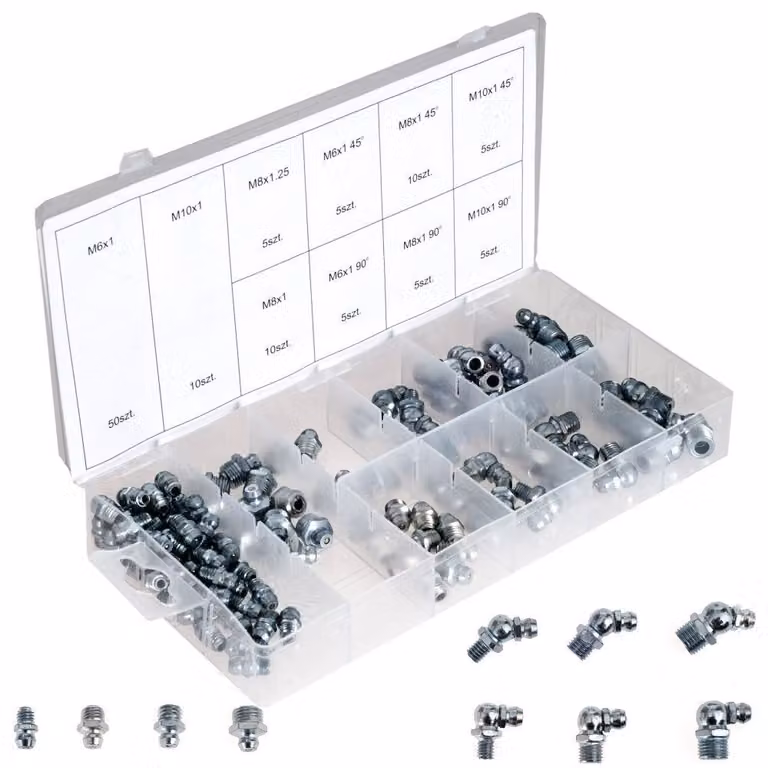 Set di nippli per lubrificazione, composto da 110 pezzi.