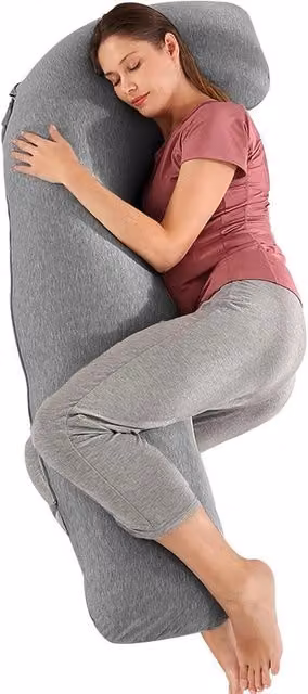 Cuscino per l'allattamento - Cuscino Full Body a forma di J per l'allattamento con cuscino di sostegno lungo per adulti con copertura lavabile e sostituibile per dormire e nutrire