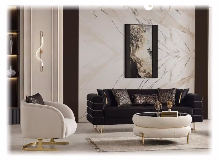 Elegante set da salotto 3+1 posti: divano moderno e poltrona morbida, 2 pezzi