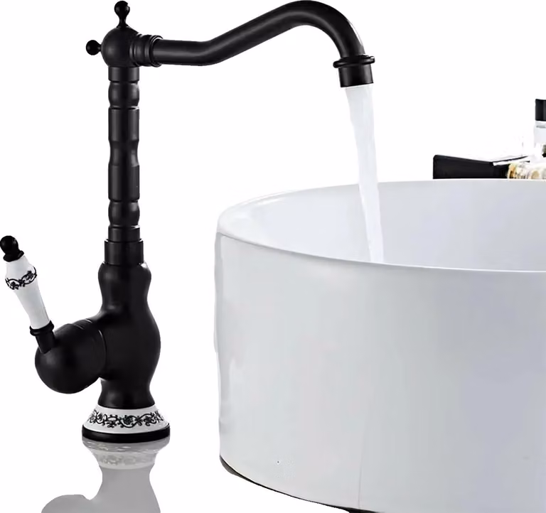 Miscelatore per lavello, da montare a soffitto, compatibile con acqua calda e fredda, in ottone, colore nero