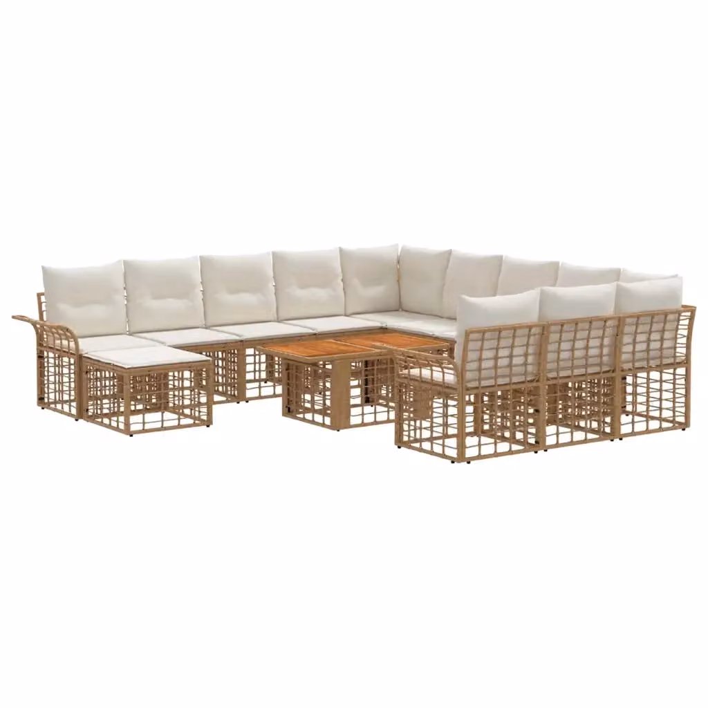 Set Divano da Giardino L-Shape vidaXL in Polyrattan con Cuscini Beige e Bianco, 13 Pezzi – 2