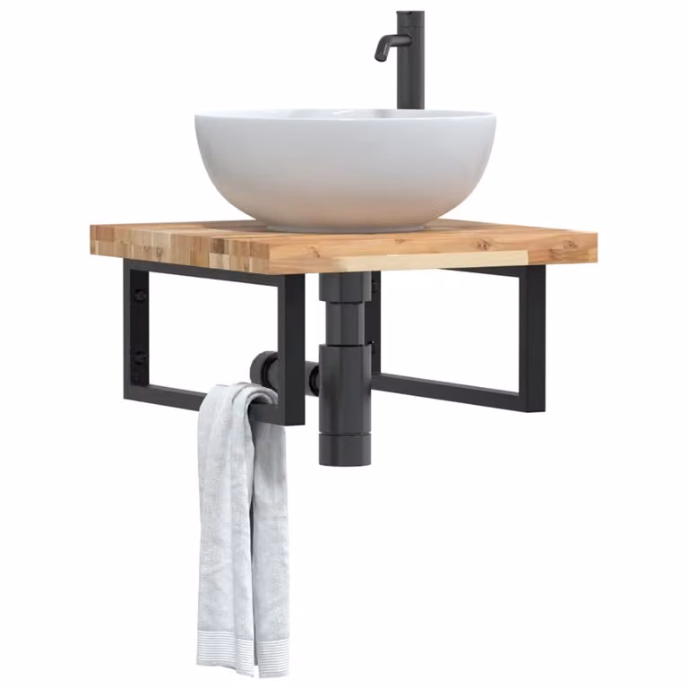 vidaXL Ripiano a Parete per Lavabo in Accacia e Metallo Nero e Marrone