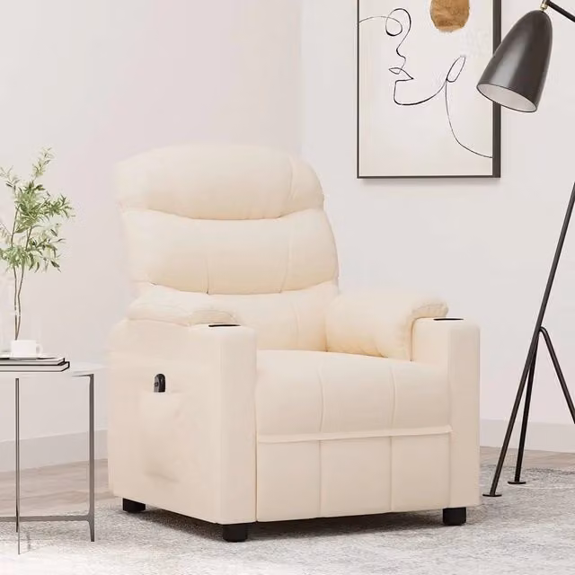 Poltrona Elettrica Reclinabile-Divano Sedia Crema in Tessuto 679194