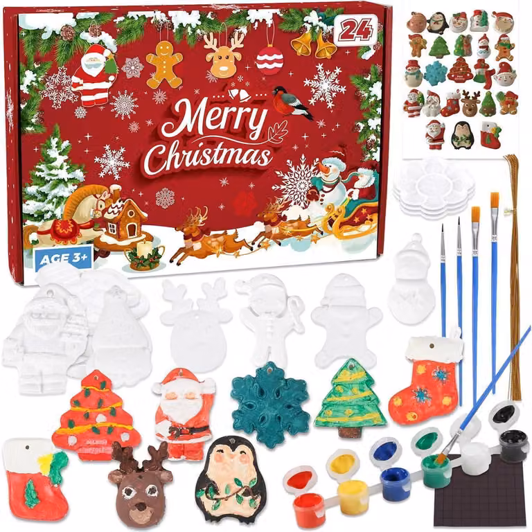 Calendario dell'Avvento per bambini, set di colori, 2026, per bambine, 24 pezzi, con tema natalizio, kit per attività creative con magneti