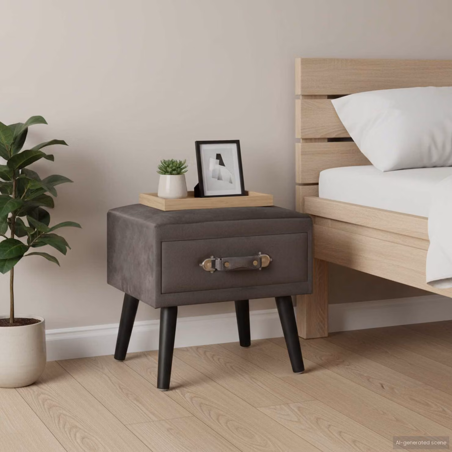 Comodino vidaXL in velluto grigio con struttura in legno di pino, L 40 cm x P 35 cm x H 40 cm
