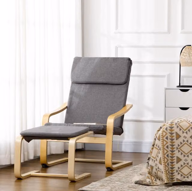 poltrona relax grigia 66,5x80x99 cm con poggiapiedi e braccioli in tessuto