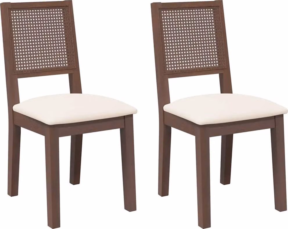 Sedie da Pranzo con Cuscini 2pz Marrone Legno Massello di Hevea