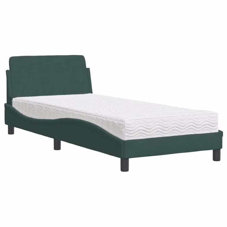 Letto con Materasso Dover Verde Scuro 90x200 cm in Velluto