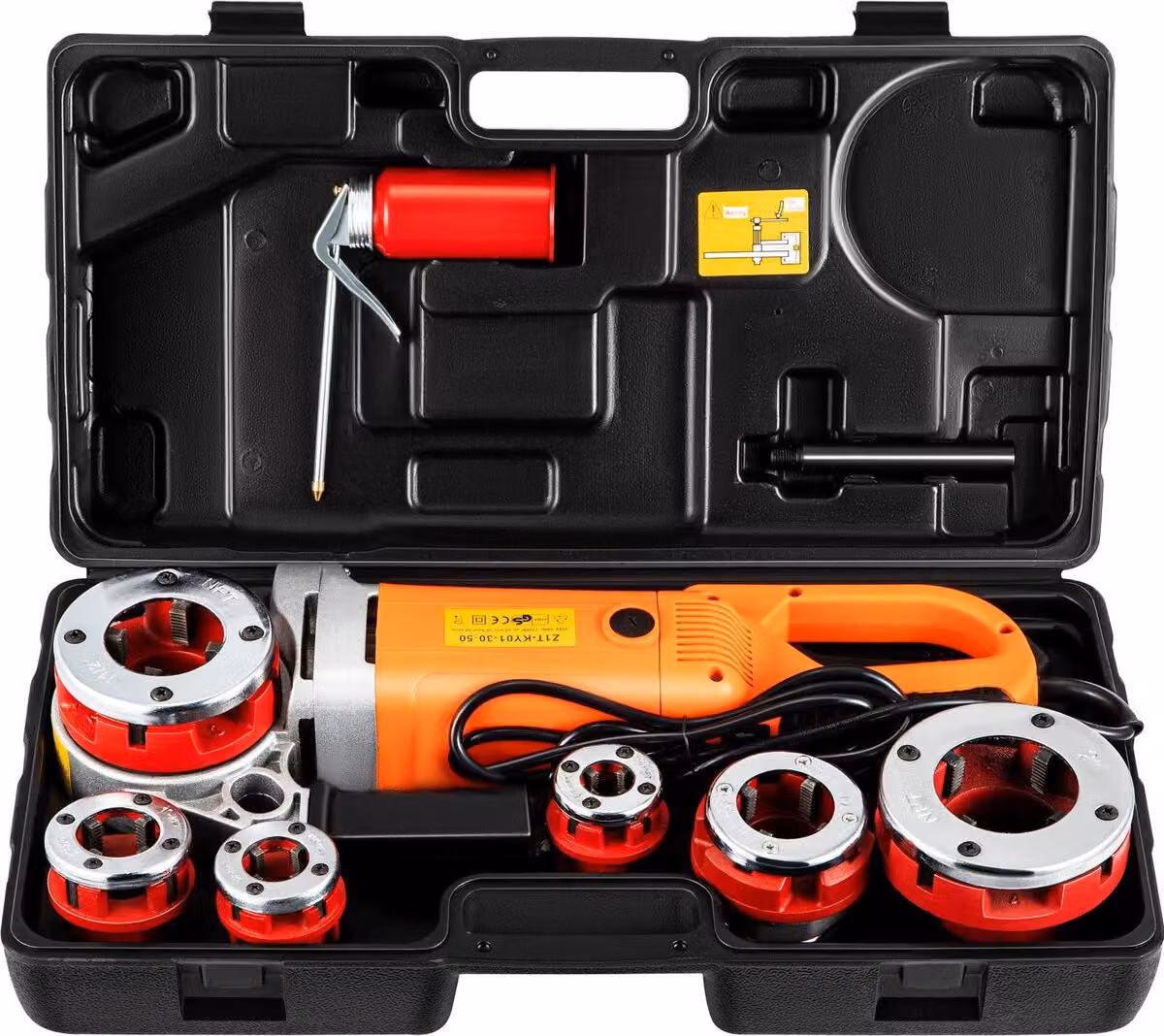 Filettatrice elettrica per tubi, filettatrice da 2300 W, kit di azionamento manuale per impieghi gravosi, filettatrice da 220 V, filettatrice portatile con 6 filiere da 1/2"-2"