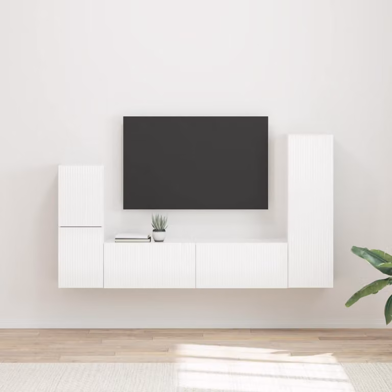 Set mobile TV moderno vidaXL in 4 pezzi Bianco Lucido in legno MDF per il tuo soggiorno