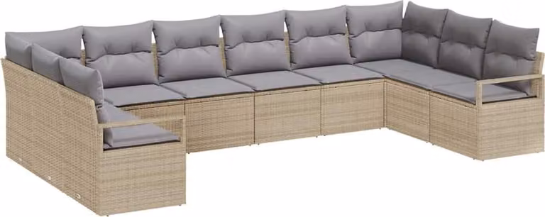 Set di divani con cuscino 10 pcs Beige polyrattan