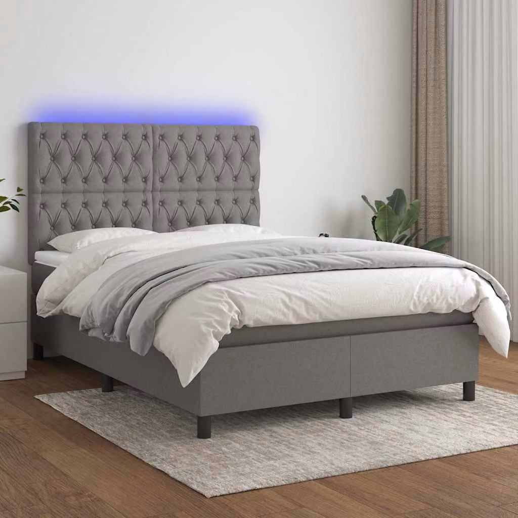 Letto Ibrido con Materasso e Illuminazione LED vidaXL in Tessuto Grigio e Bianco, L 140 x P 190 cm – 1