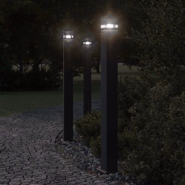 Set di 3 lampade da terra vidaXL per esterni in alluminio nero con sensore di movimento, Altezza: 110 cm