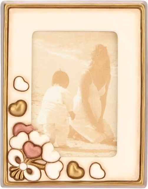 Portafoto Thun con cuori in ceramica bianca stile shabby chic per uso da tavolo
