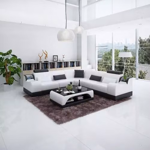 Design Ecksofa Wohnzimmer Moderne Eckcouch Lederpolster Couch Sofa + Tisch Möbel