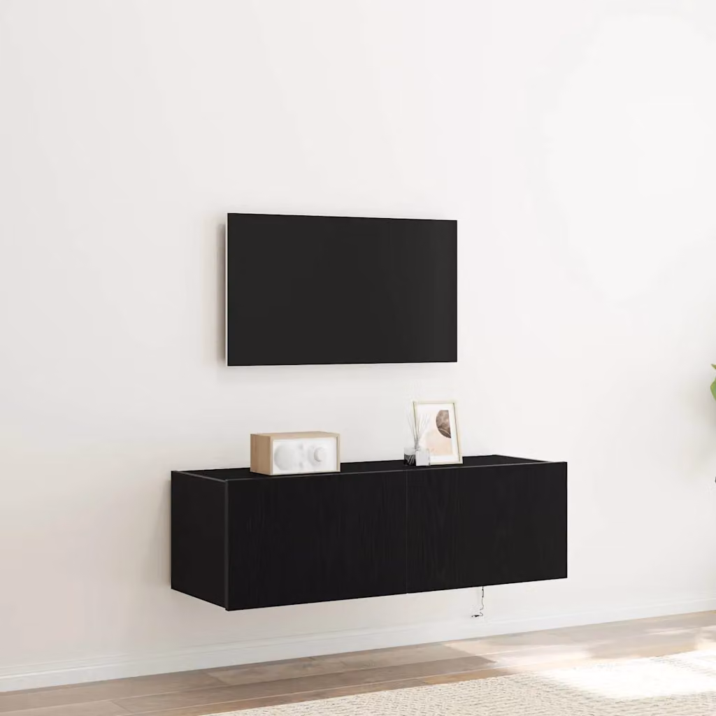 Set di 2 Mobile TV da parete vidaXL Moderno in Legno MDF Nero con Illuminazione Integrata L 100 cm x P 35 cm x H 31 cm