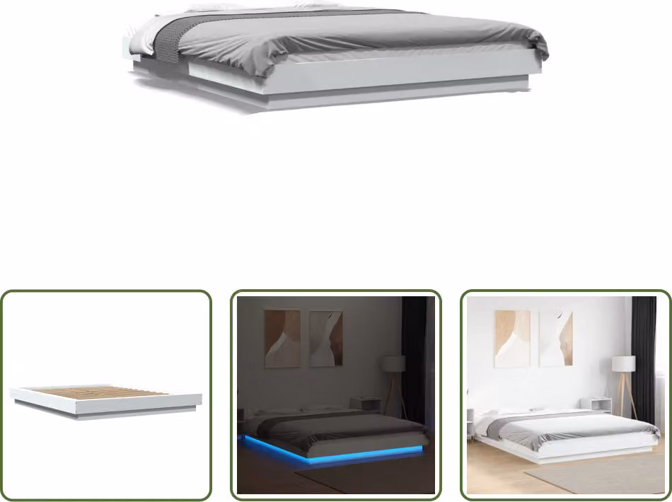 The Living Store Struttura letto con LED Bianco 150x200 cm Materiale a base di legno