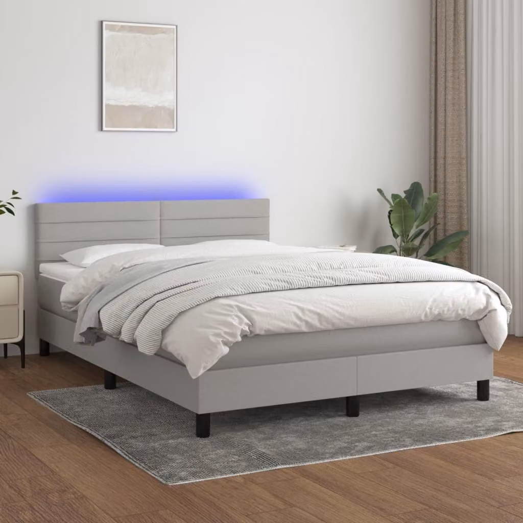 Maison Exclusive - Letto a Molle Materasso e LED Grigio Chiaro 140x200 cm Tessuto