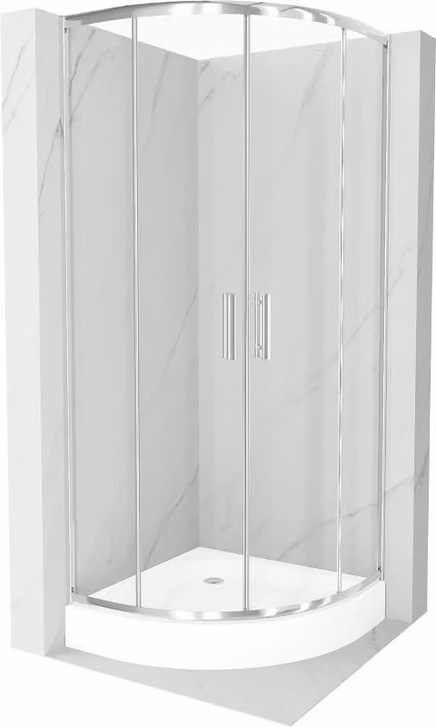 Mexen Rio cabina doccia semicircolare 90 x 90 cm, trasparente, cromo + piatto doccia Rio, bianco - 863-090-090-01-00-4710