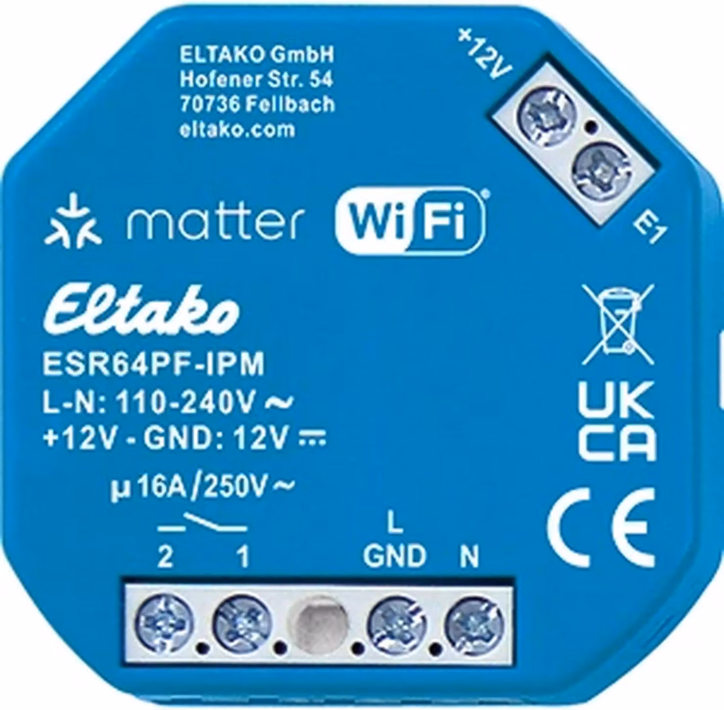 Relè di commutazione a impulso ELTAKO, IP, Matter tramite Wi-Fi, EnOcean opzionale, 1 contatto di chiusura, 1 pz.